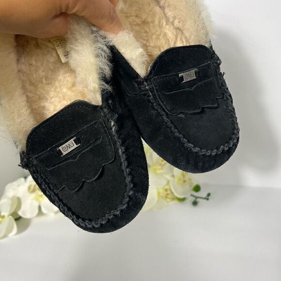 emu Australian Moccasin Womens size 7 Black Shearling lined Slippers - Picture 10 of 14